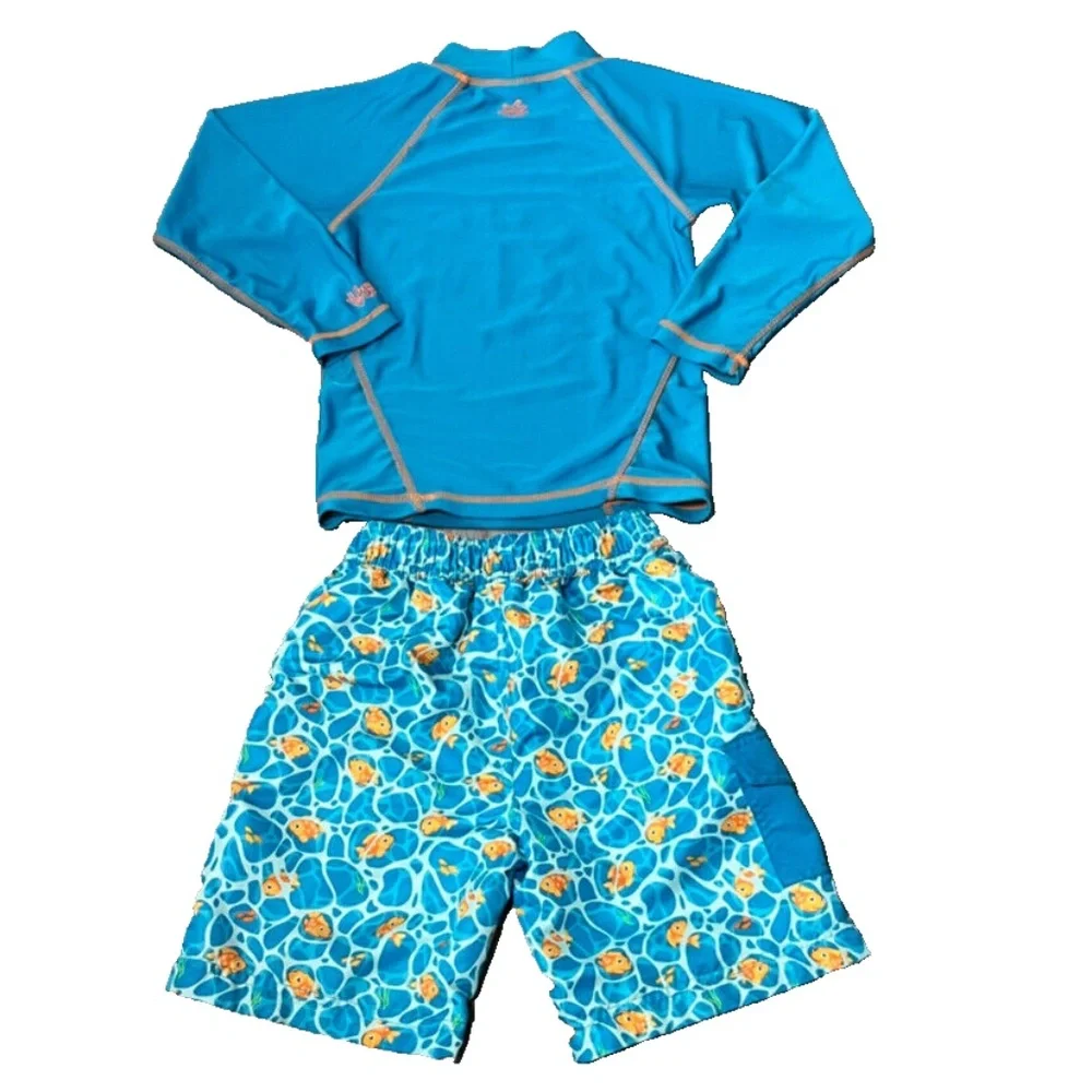 UV Skinz Boys Matching Snorkle Rash Guard Top, Fish Swim Trunks & Hat Size 7